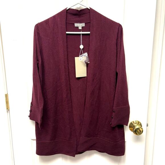 Evolution by Cyrus Sweater, Maroon Cardigan, Button Accents, Size S - Picture 1 of 9